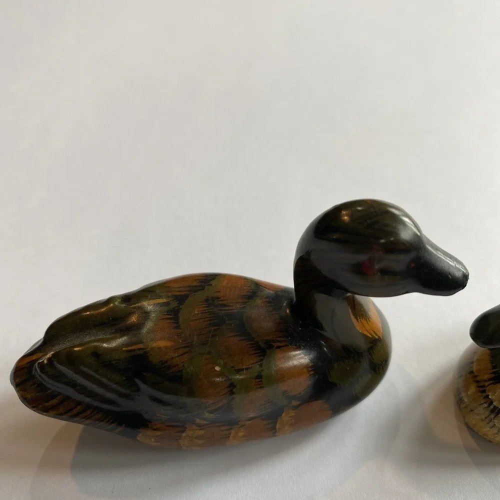 Vintage lot of 2 Handpainted Red Clay Brown Black Ducks Realistic 2-3